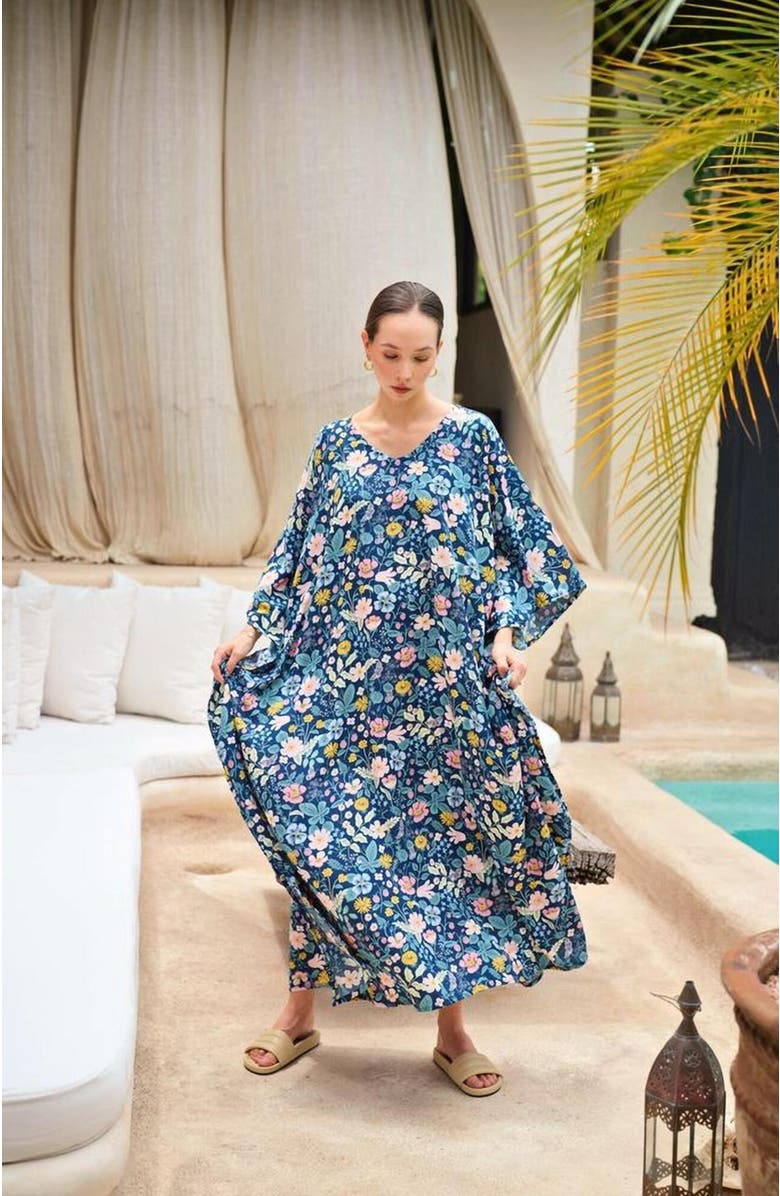 PINK HALEY Oaklynn Kaftan Dress in Botanical, Alternate, color, Blue
