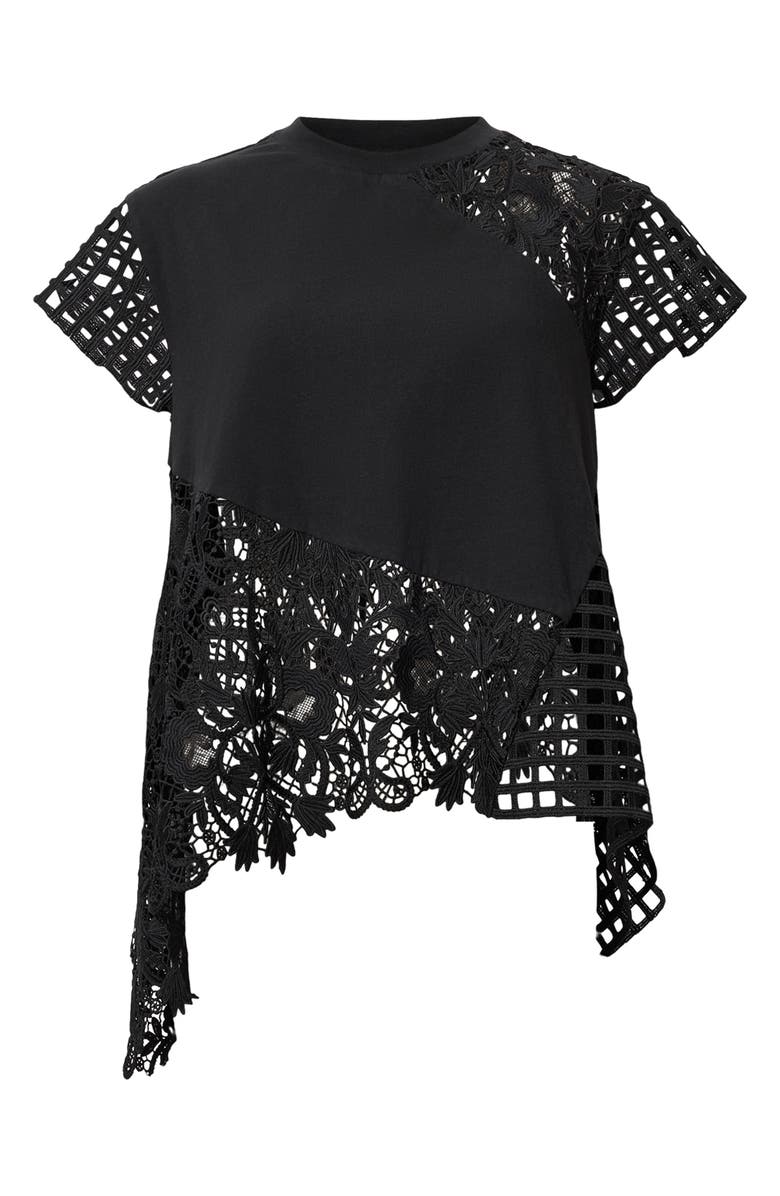 AllSaints Zala Lace Panel Asymmetric Top, Alternate, color, Black
