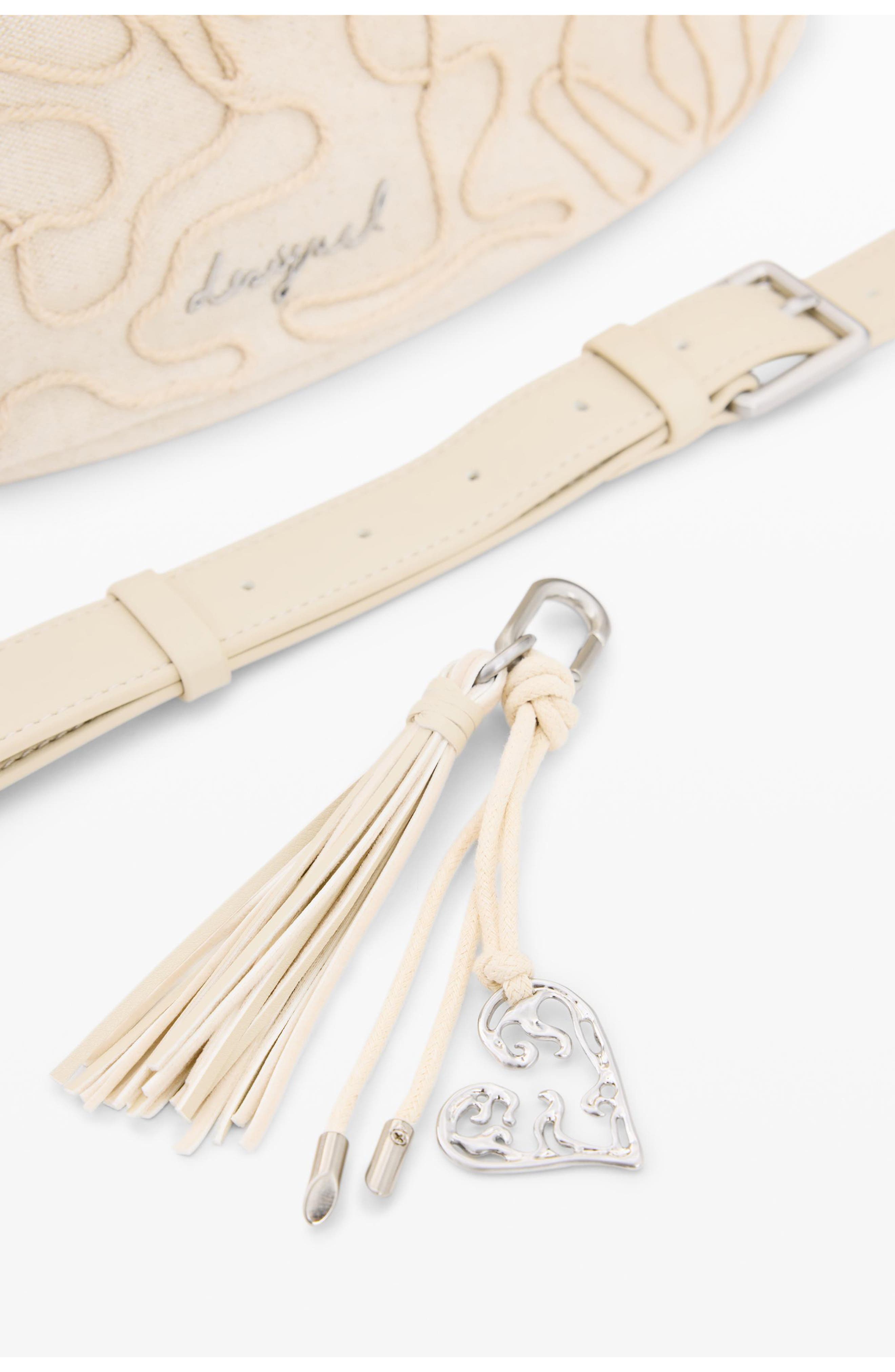 Desigual Raffia & Canvas Shoulder Bag, Alternate, color, White