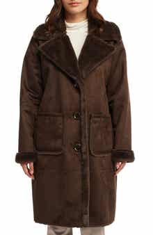 Faux Fur Detail Faux Shearling Coat