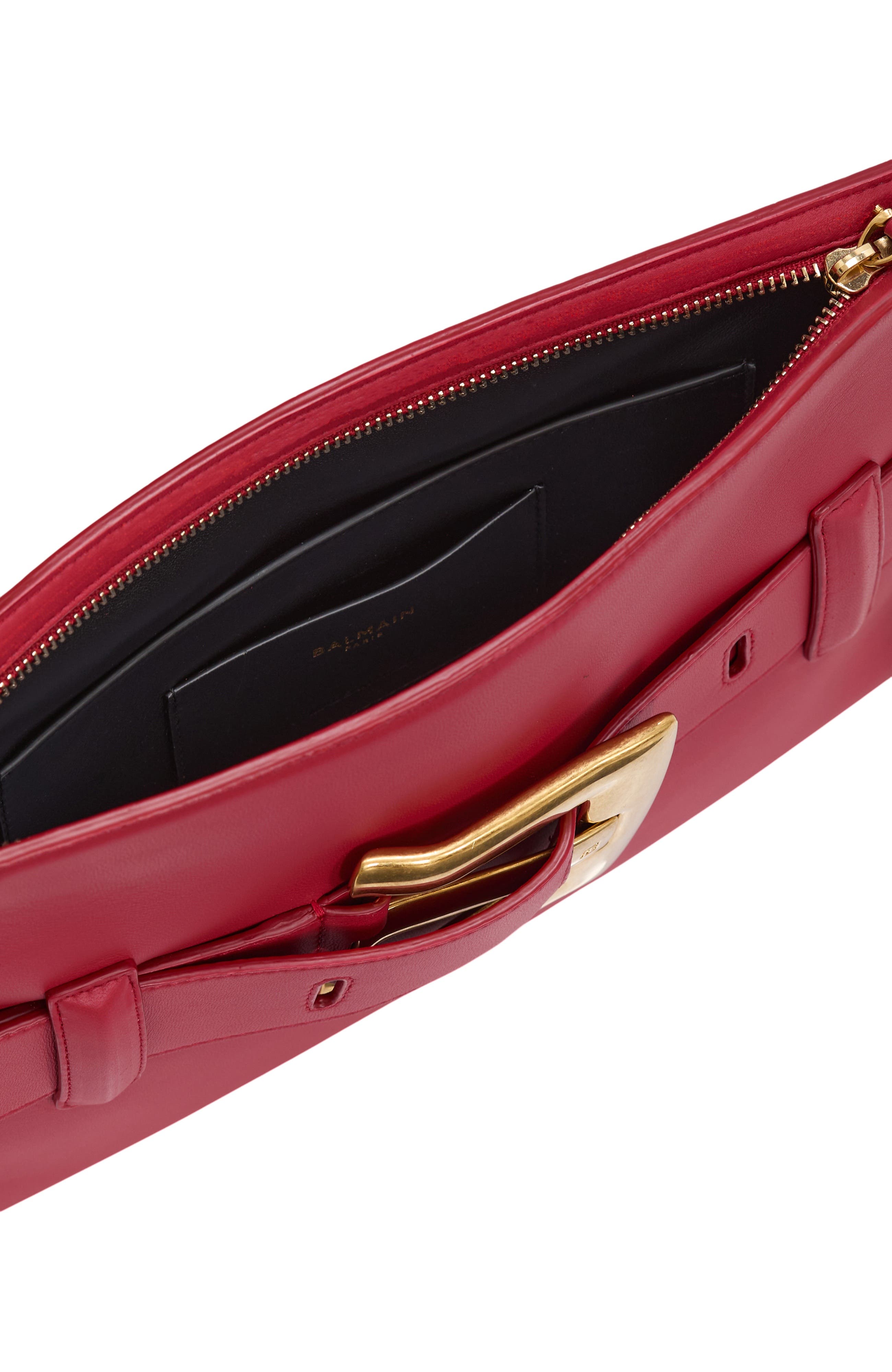 Anthem smooth leather clutch, Alternate, color, red