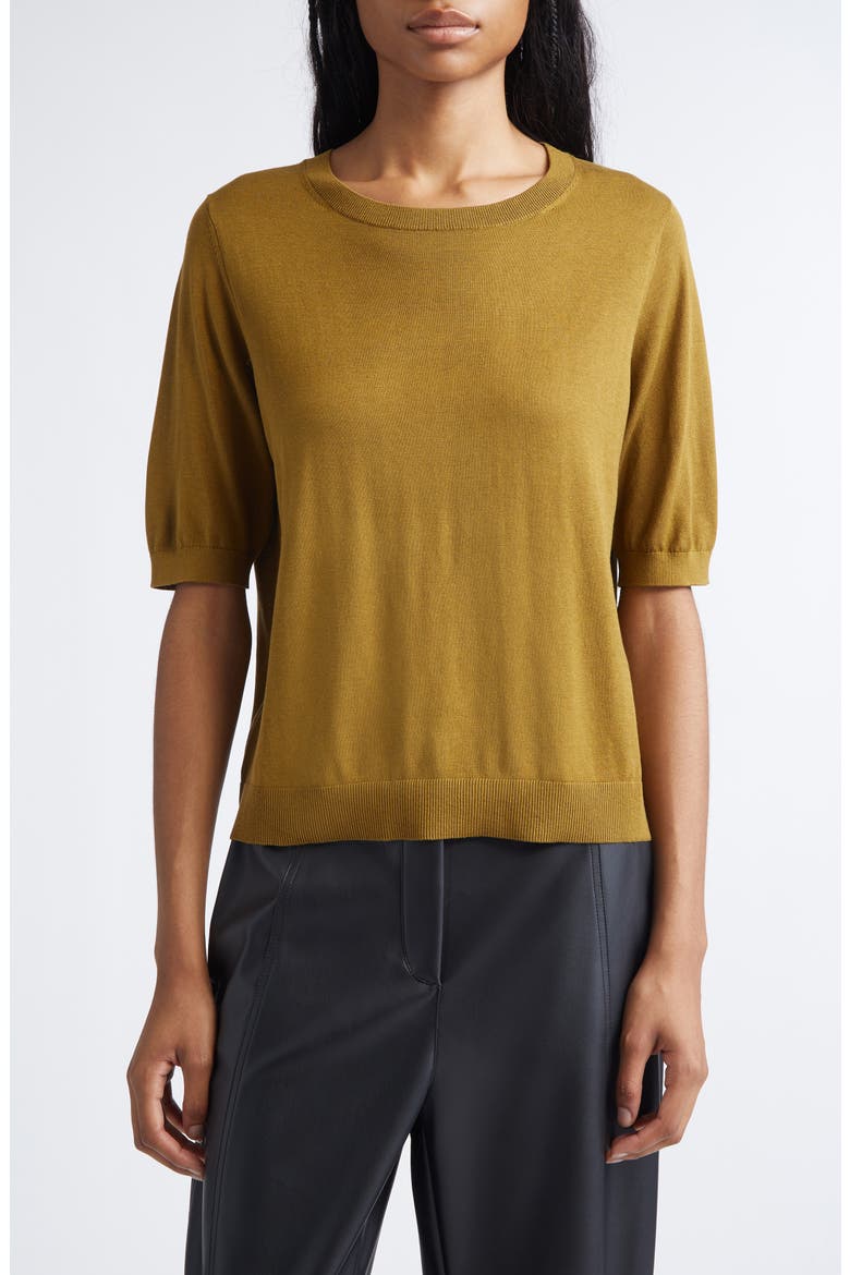 Musette Silk & Cotton Sweater, Main, color, OLIVE GREEN