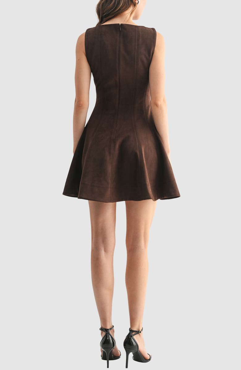 All in Favor Faux Suede Fit & Flare Minidress, Alternate, color, Chocolate