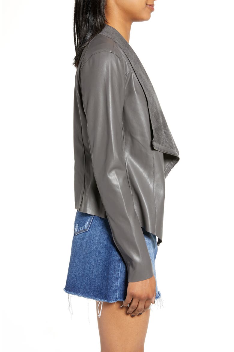Onto the Next Faux Leather Drape Front Jacket, Alternate, color, GRAPHITE