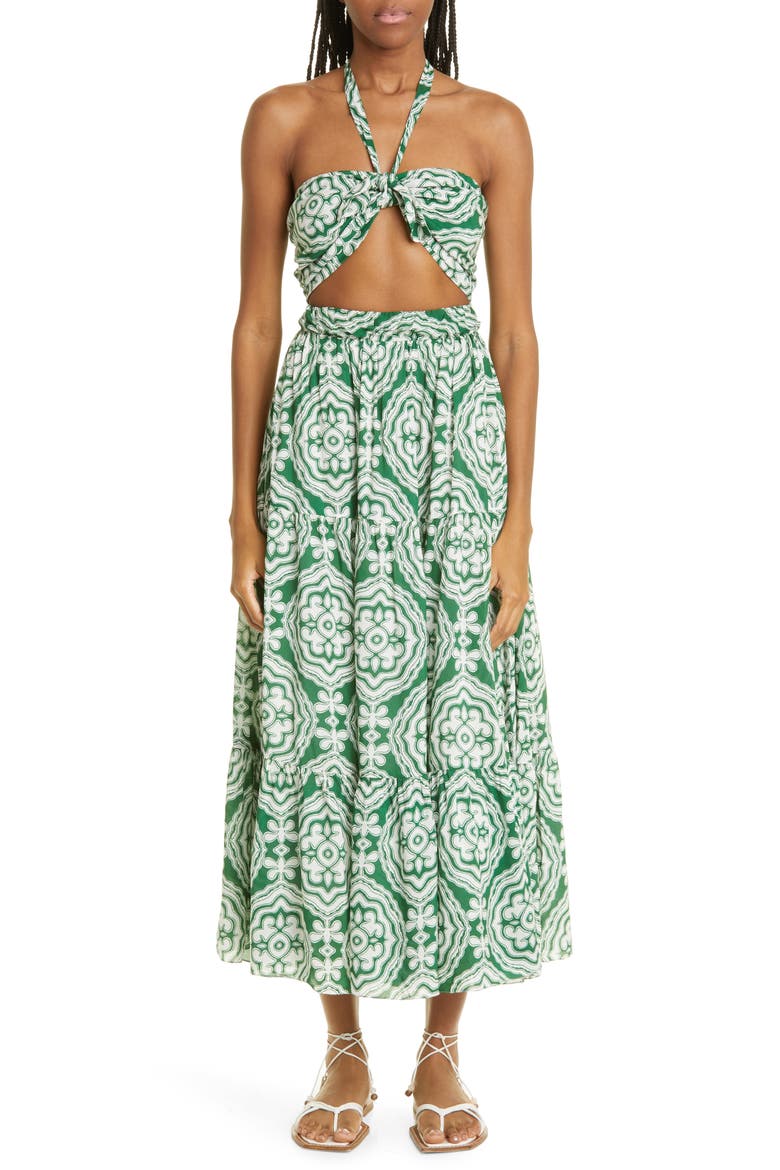 Medallion Cutout Cover-Up Halter Dress, Main, color, DEEP GREEN