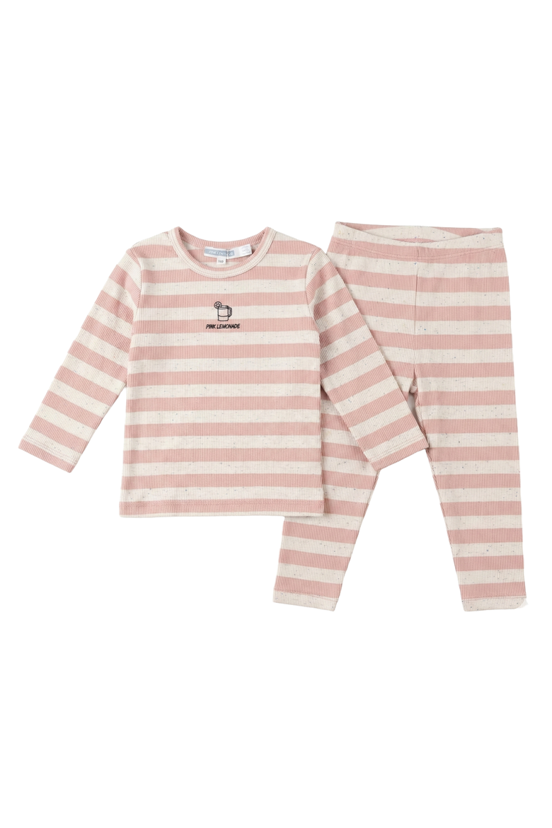 Girl Striped Speckled Ribbed Long Sleeve Top and Pant Set, Main, color, Pink