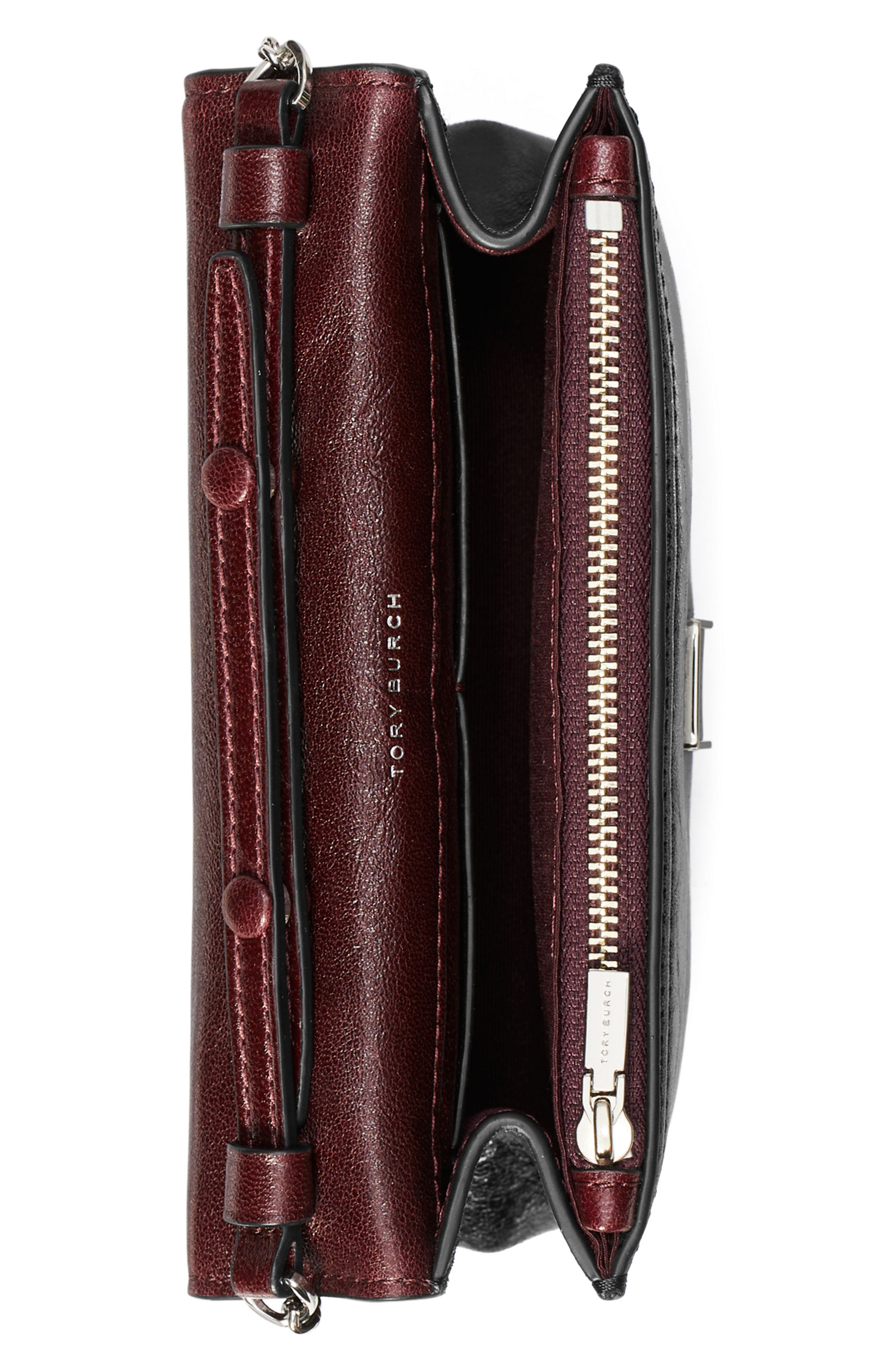 Tory Burch Kira Distressed Mini Top Handle Wallet on a Chain, Alternate, color, Black