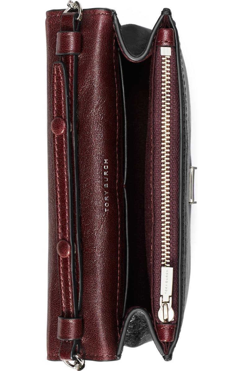 Tory Burch Kira Distressed Mini Top Handle Wallet on a Chain, Alternate, color, Black