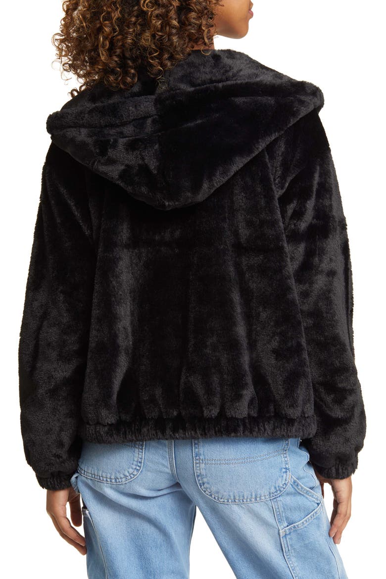 Faux Fur Zip-Up Hooded Jacket, Alternate, color, BLACK