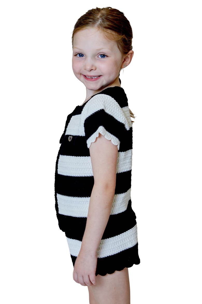 Kids' Stripe Short Sleeve Sweater & Shorts Set, Alternate, color, BLACK