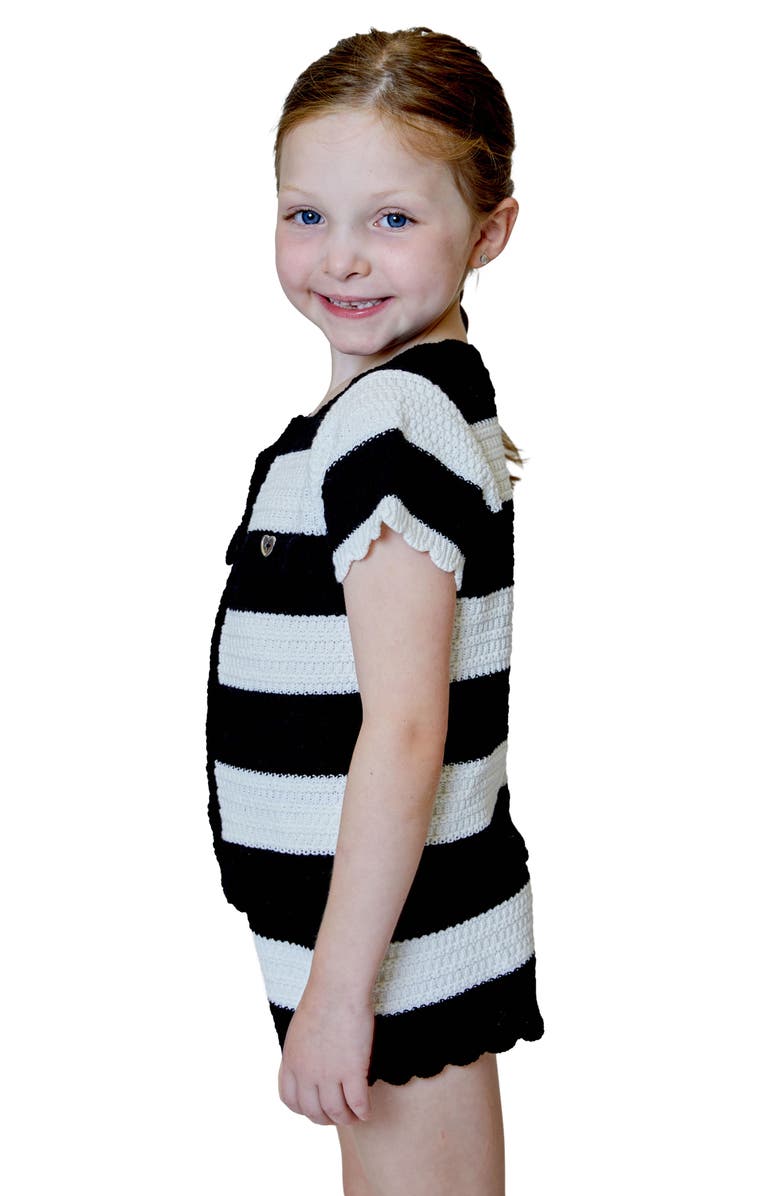 Design History Kids' Stripe Short Sleeve Sweater & Shorts Set, Alternate, color, Black
