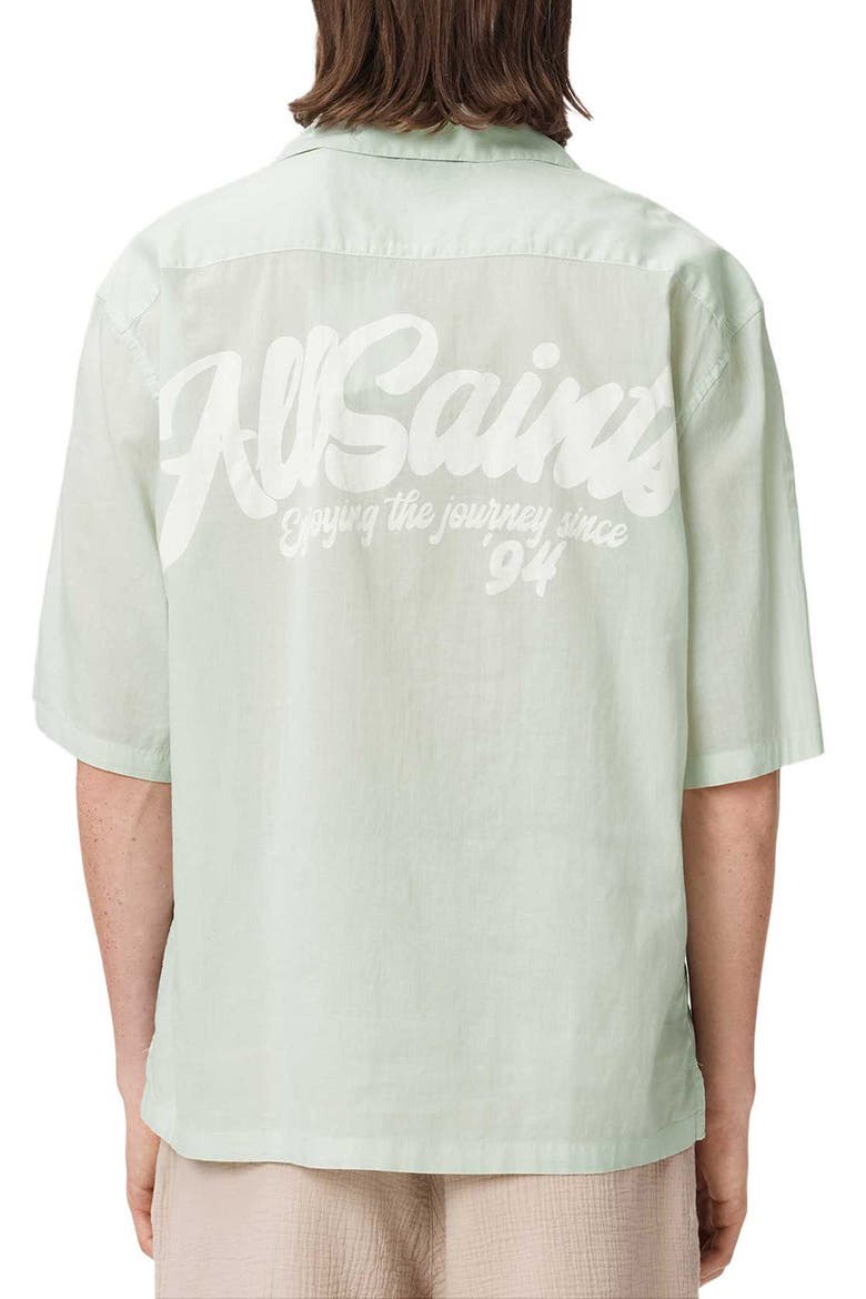 Odyssey Oversize Cotton Button-Up Camp Shirt, Alternate, color, POWDERED GREEN