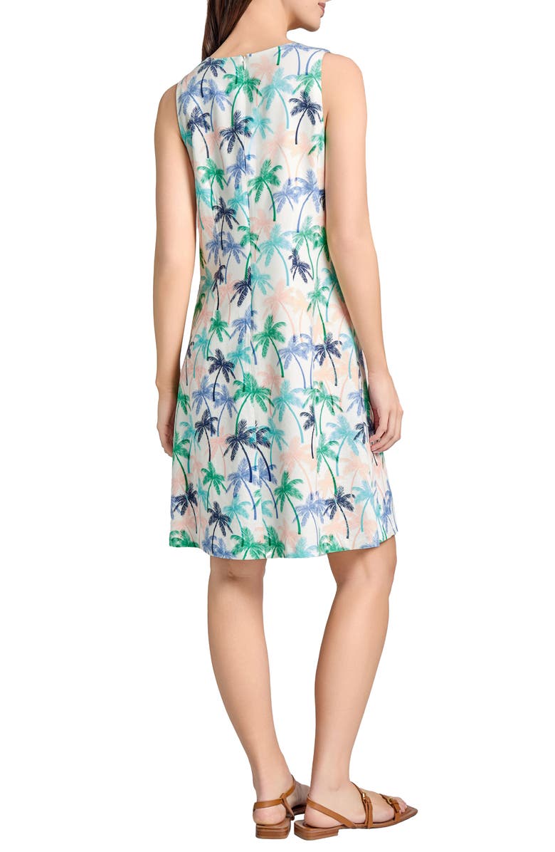 Jones New York Gina Palm Print Linen Blend Trapeze Dress, Alternate, color, 