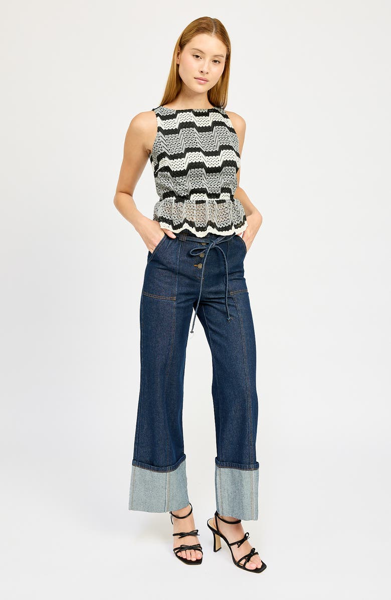 En Saison Genesis Stripe Open Stitch Sleeveless Peplum Sweater, Alternate, color,