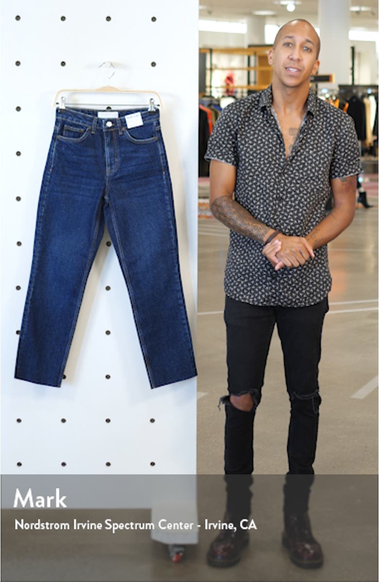 High Waist Raw Hem Straight Leg Jeans, sales video thumbnail