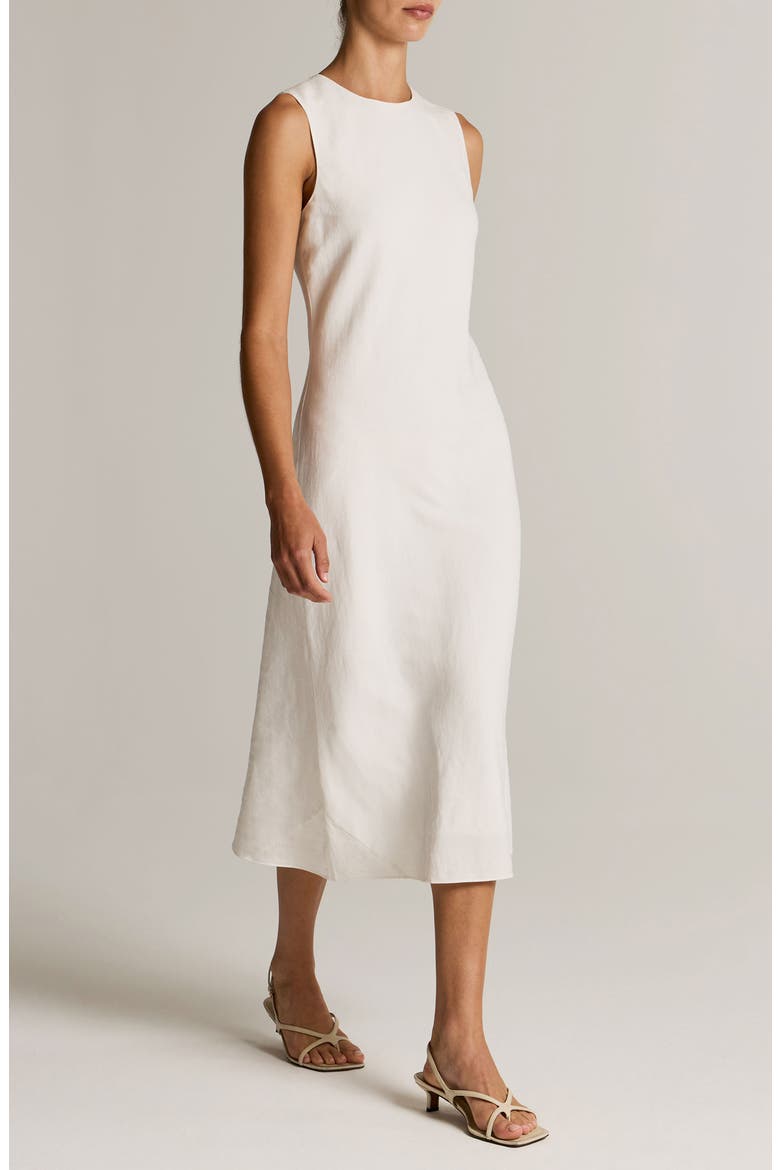 Linen Blend Midi Dress, Alternate, color, OFF WHITE