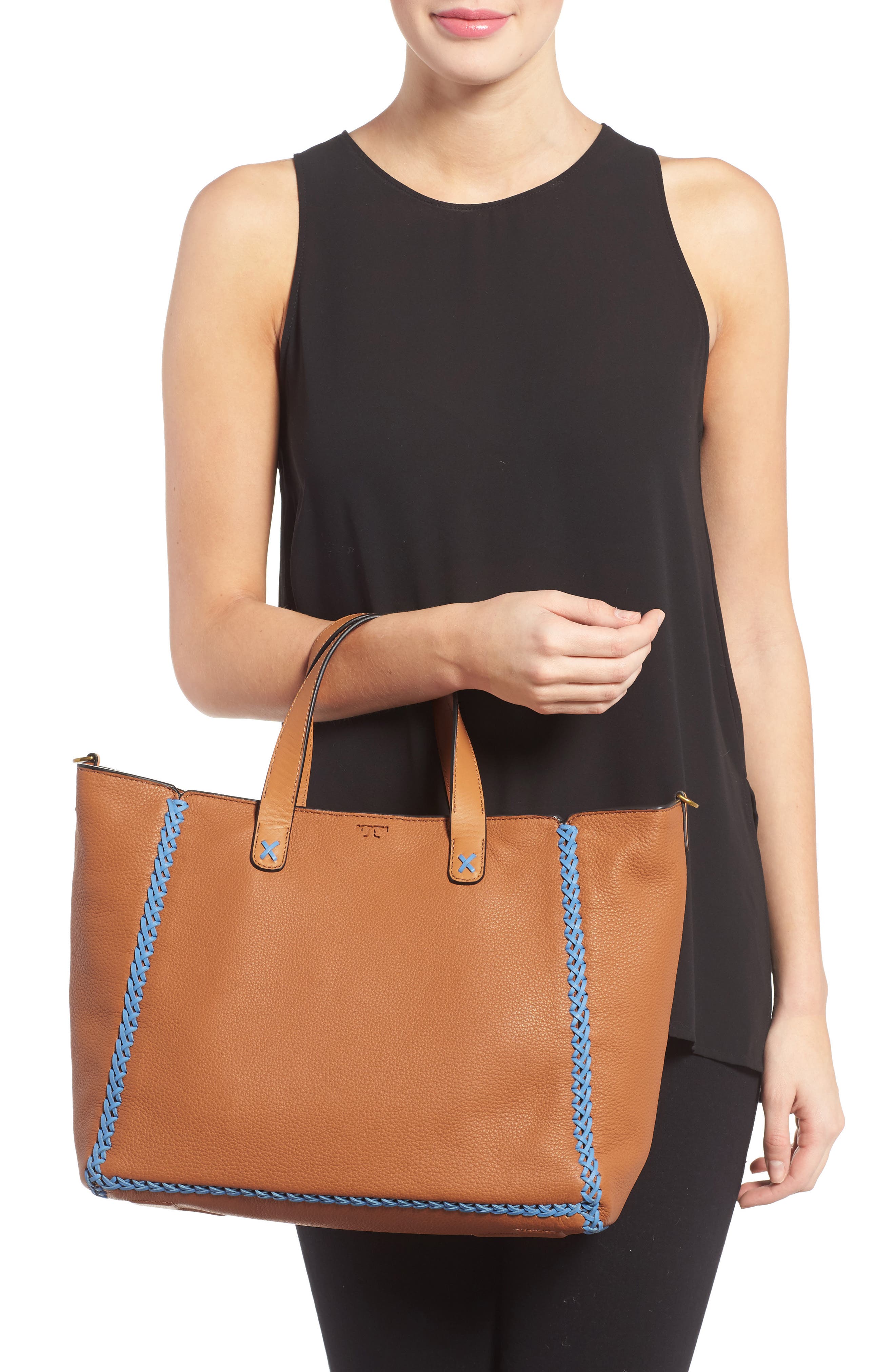 Tory Burch Medium Whipstitch Leather Tote, Alternate, color, 