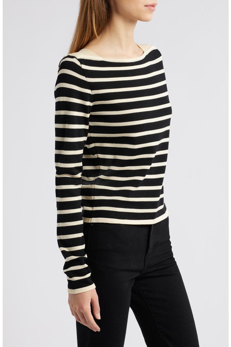 Stripe Square Neck Cotton Sweater, Alternate, color, BLACK MULTI