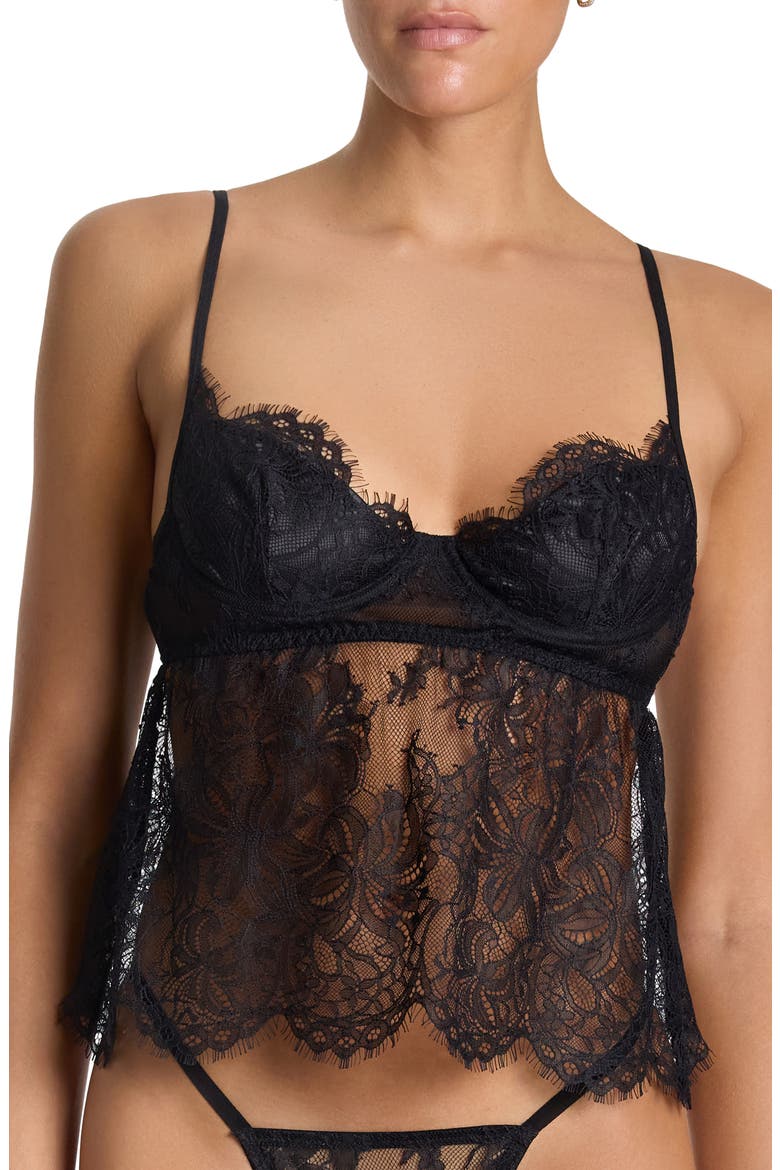 x Lexi Wood Shannon Underwire Lace Camisole, Main, color, BLACK