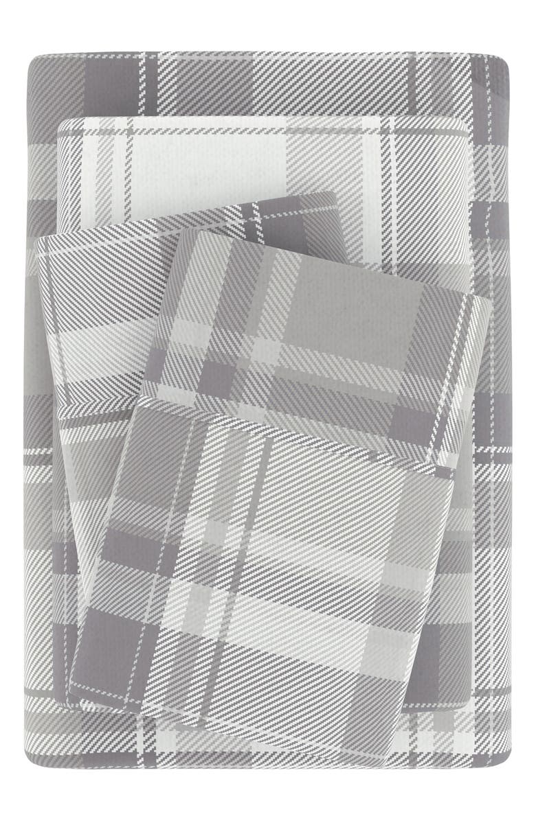 HOMESPUN HOME SPUN Premium Ultra Soft Plaid 4-Piece Flannel Bed Sheet Set, Alternate, color, Light Gray