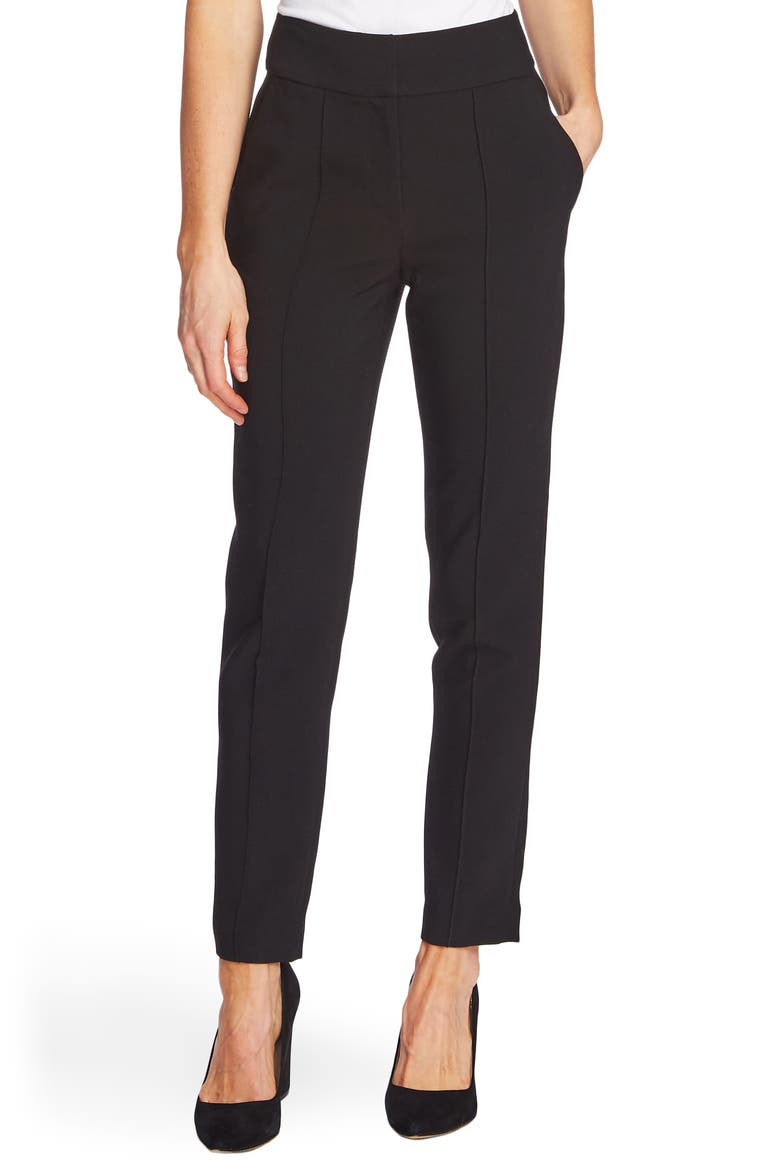 Pintuck Stretch Crepe Skinny Pants, Main, color, RICH BLACK
