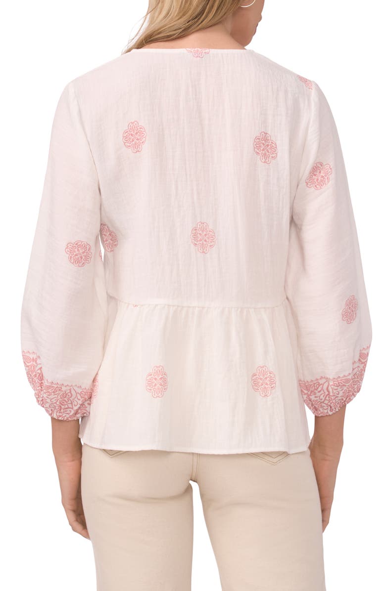 Vince Camuto Embroidered Tie Neck Peasant Top, Alternate, color, Rose Hip