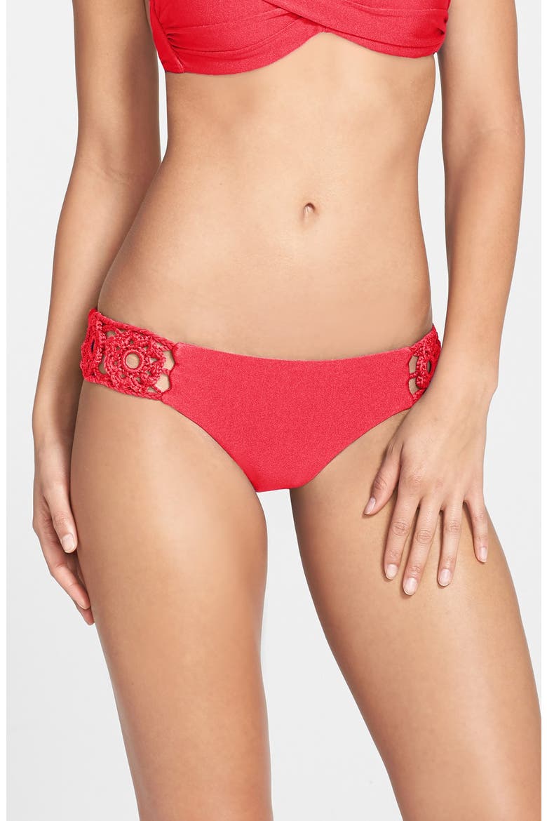 'Flower Crochet' Bikini Bottoms, Main, color, BOMBSHELL RED