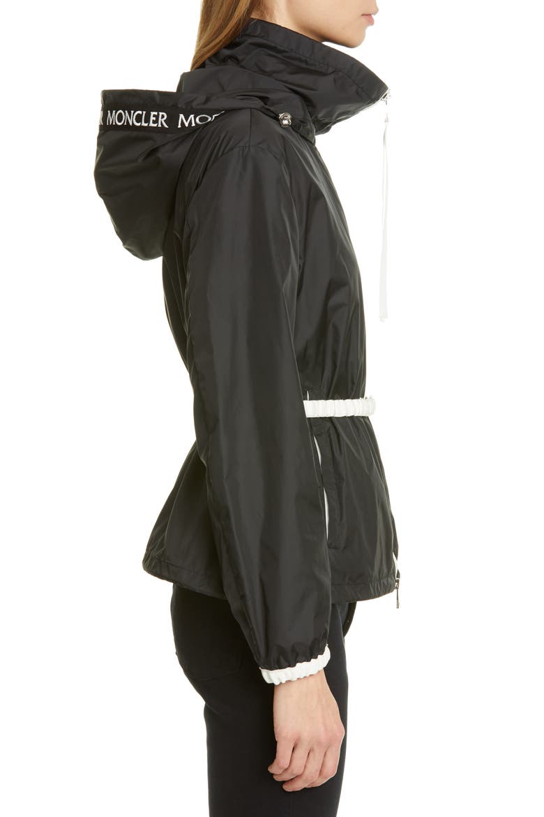 Belted Hooded Logo Jacket, Alternate, color, 999 BLACK