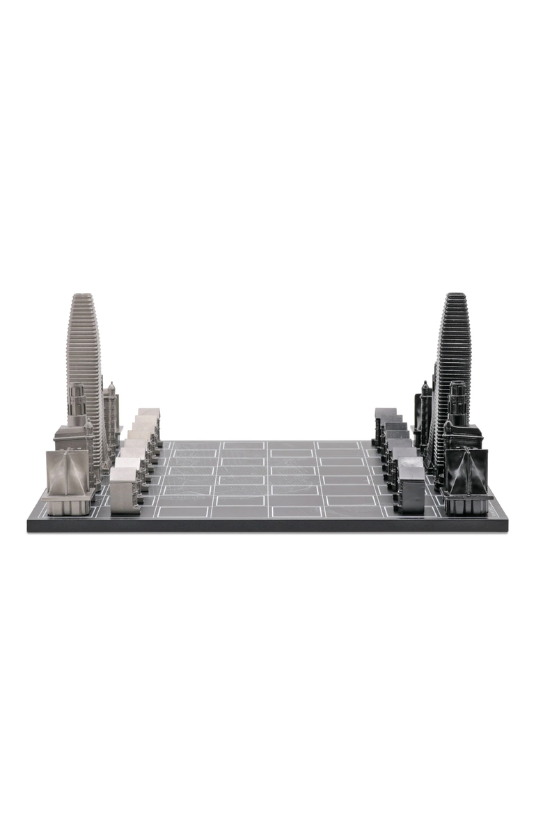 Chess Set Stainless Steel San Francisco with Wood Map Board, Alternate, color, Black
