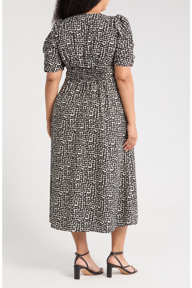 Floral V-Neck Midi Dress, Alternate, color, BLACK