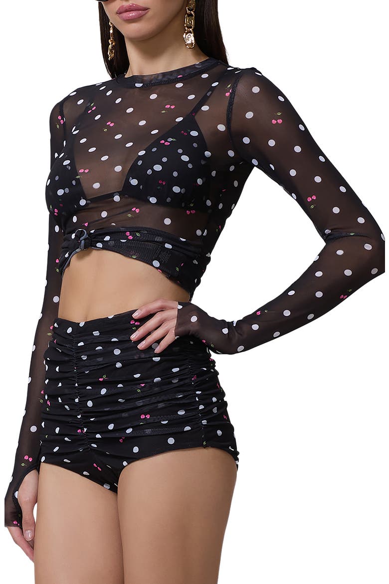 Kaylee Printed Long Sleeve Mesh Top, Alternate, color, CHERRY DOTS