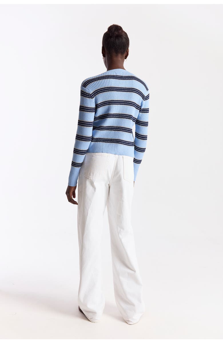 WISPR Stripe Rib Cardigan, Alternate, color, Skyline/Navy, Silver Lurex