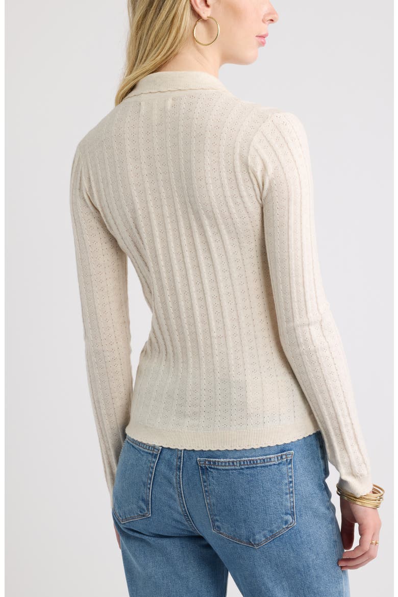 Ribbed Pointelle Cardigan, Alternate, color, BEIGE OATMEAL LIGHT HEATHER
