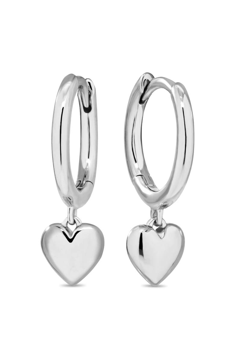 DEVATA Heart Hoop Earrings in Rhodium Plated Sterling Silver, Main, color, Silver