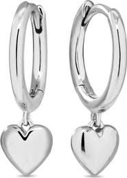 DEVATA Heart Hoop Earrings in Rhodium Plated Sterling Silver