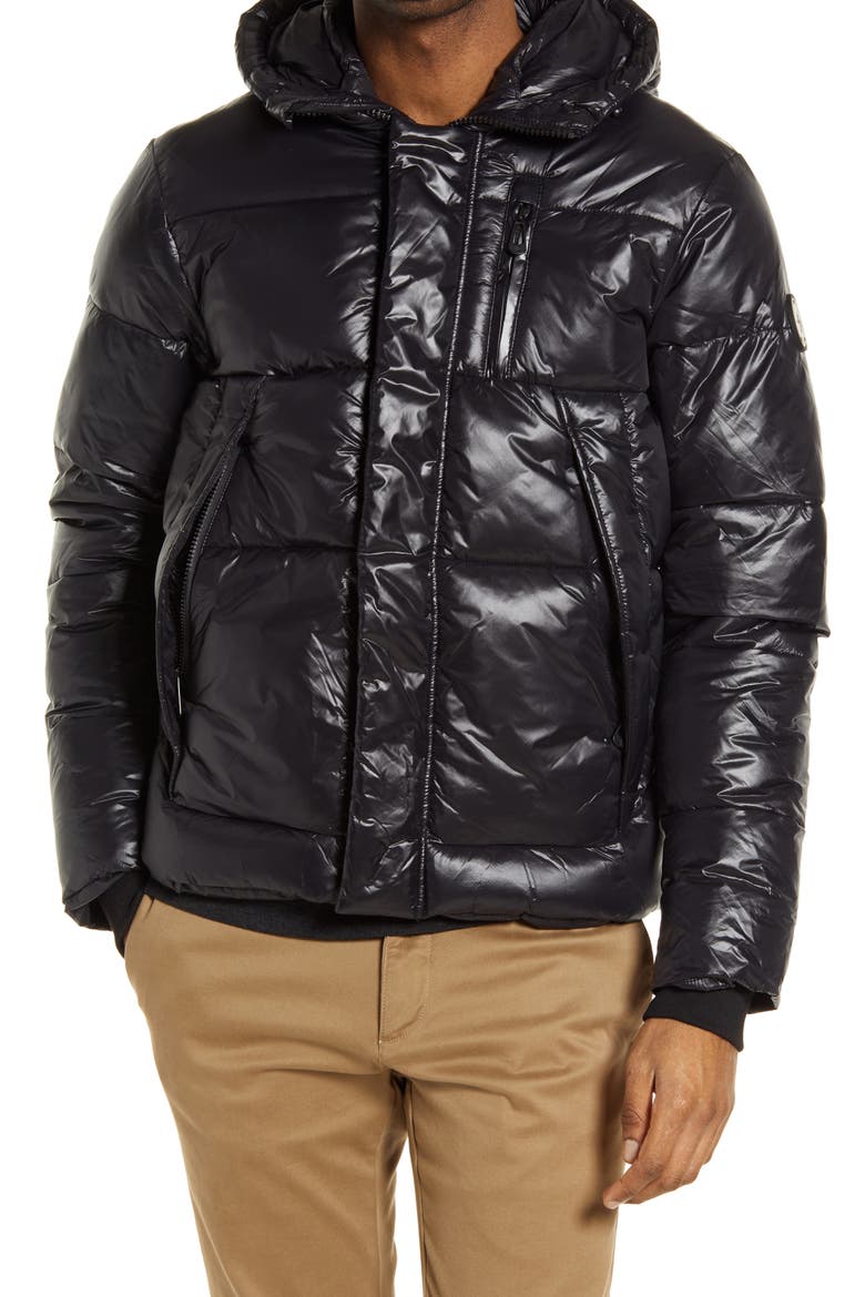 Men's Hank Luxe Shine Puffer Coat, Alternate, color, BLACK
