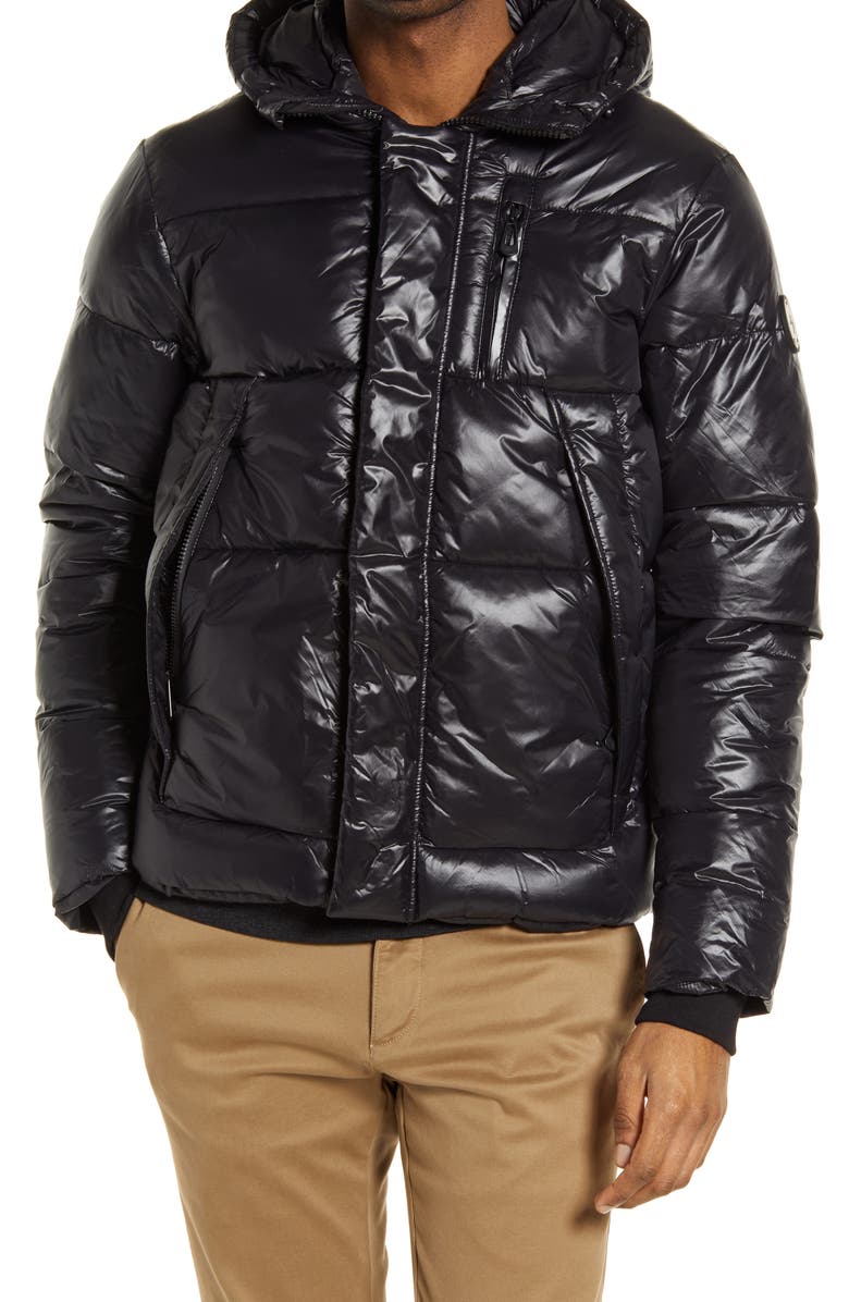 Noize Men's Hank Luxe Shine Puffer Coat, Alternate, color, Black