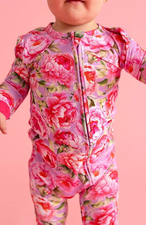 Posh Peanut Francoise Peony Print Fitted Convertible Footie Pajamas In Pink