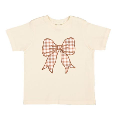 Gingham Bow Patch Short Sleeve T-Shirt (Baby, Toddler & Little Kid)