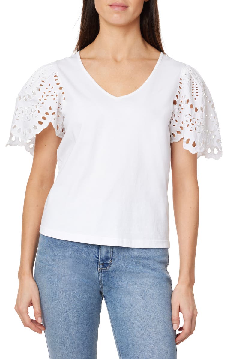 CURVE APPEAL Eyelet Sleeve Jersey T-Shirt, Main, color, 