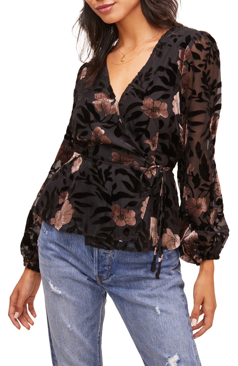 ASTR the Label Velvet Burnout Wrap Top, Main, color, 