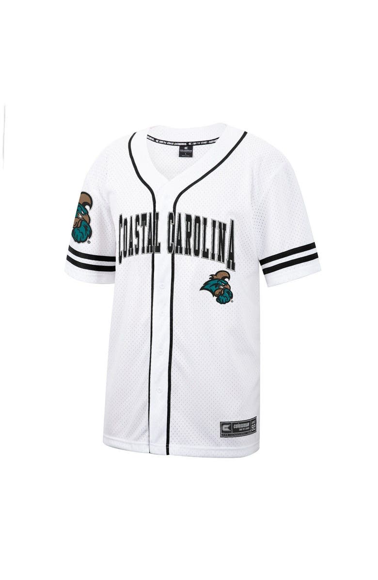 COLOSSEUM Men's Colosseum White Coastal Carolina Chanticleers Free Spirited Mesh Button-Up Baseball Jersey, Alternate, color, 