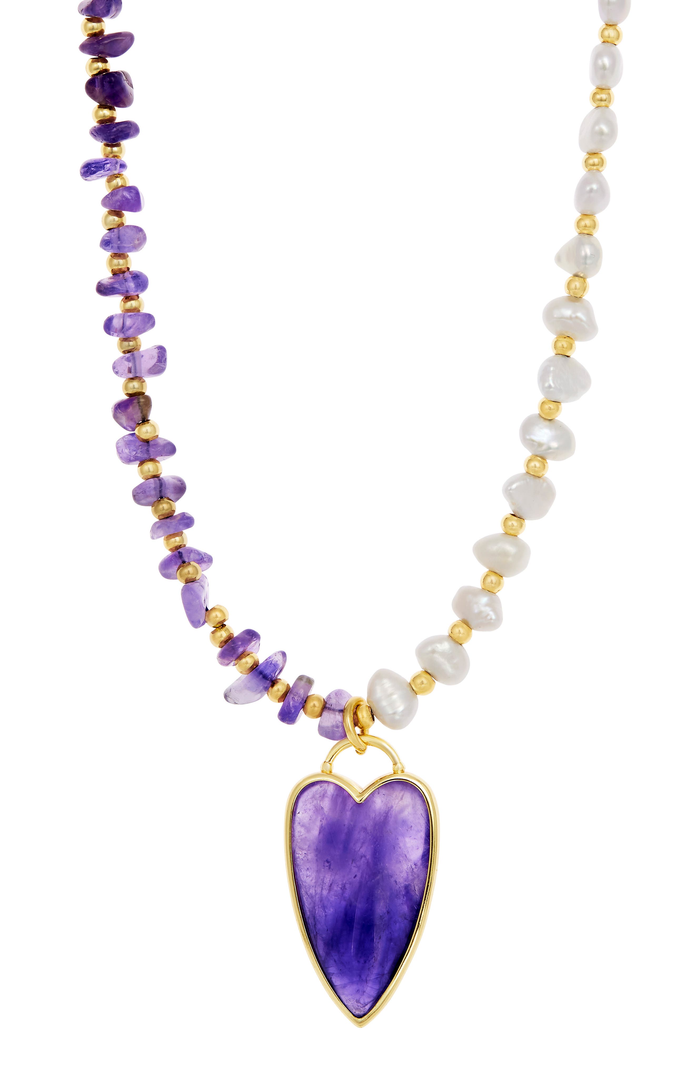 SAVVY CIE JEWELS Amethyst Heart Pendant Cultured Pearl & Amethyst Necklace