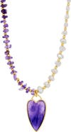 SAVVY CIE JEWELS Amethyst Heart Pendant Cultured Pearl & Amethyst Necklace