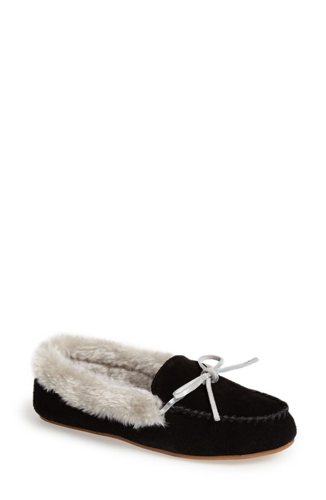 Sperry Top-Sider® 'Paige' Faux Fur Slipper, Main, color, BLACK SUEDE