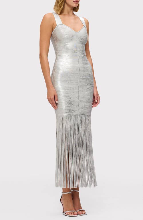 Herve Leger The Metallic Alba Gown In Silver Foil