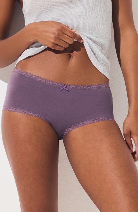 Lightweight Stretch Cotton Lace Boyshorts (Regular & Plus)