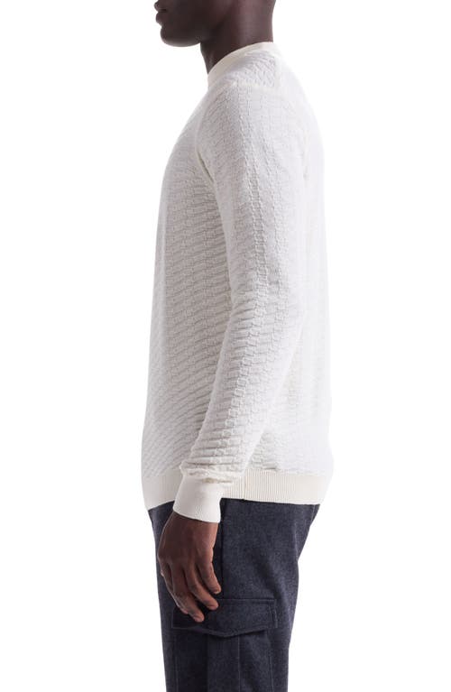 Bugatchi Pyramid Stitch Merino Wool & Silk Crewneck Sweater In White