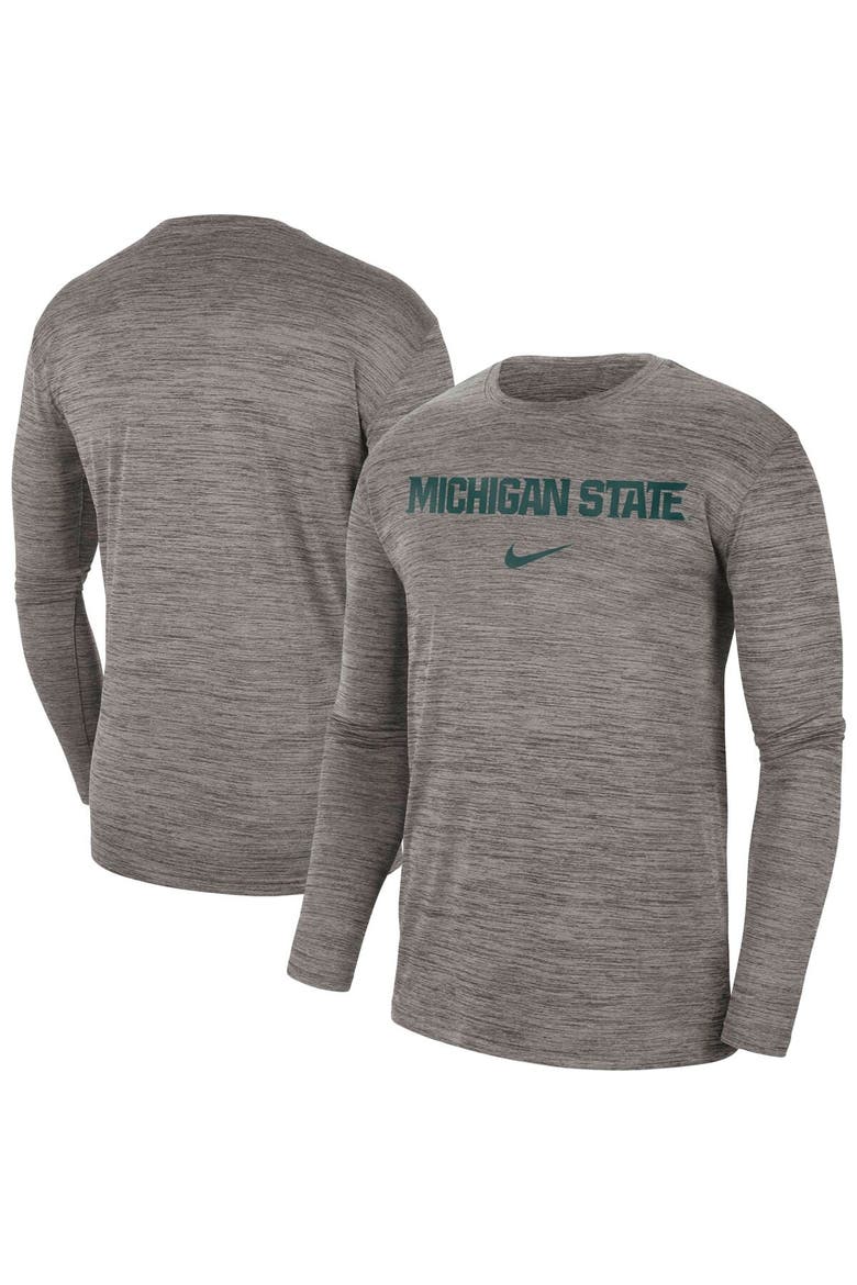 Men's Nike Heather Gray Michigan State Spartans Team Velocity Performance Long Sleeve T-Shirt, Alternate, color, Heather Gray