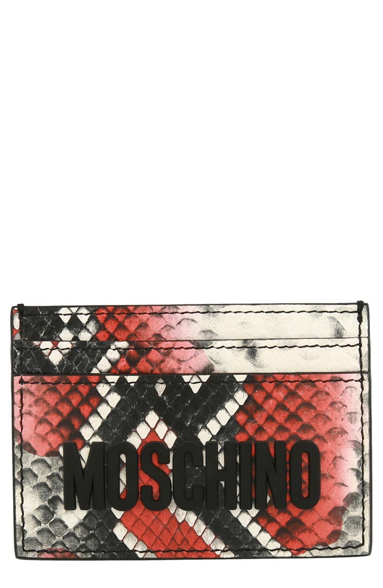 Moschino Python Embossed Leather Card Case, Main, color,